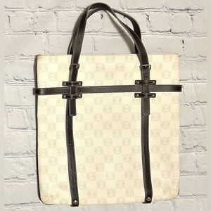 LOEWE White & Black Canvas & Leather Repeat Anagram Logo Tote Bag.